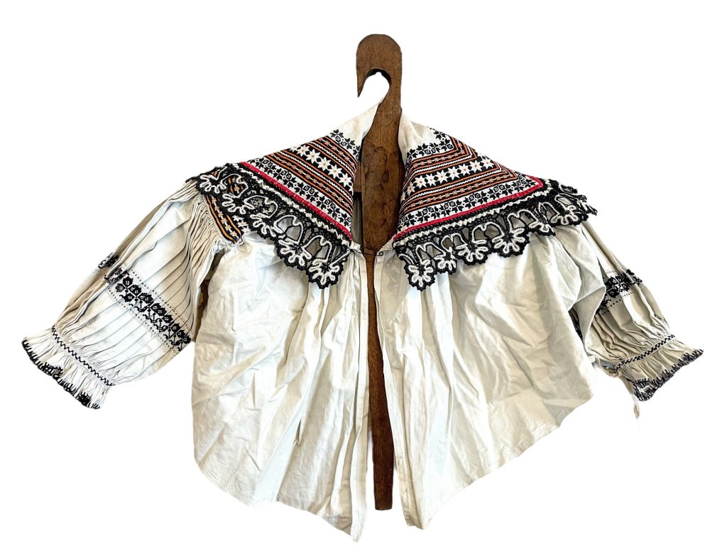Vintage Hungarian Eastern European Embroidered Sailor Collar Peasant Child Costume Blouse Top  Decor Prop France circa 1960s
