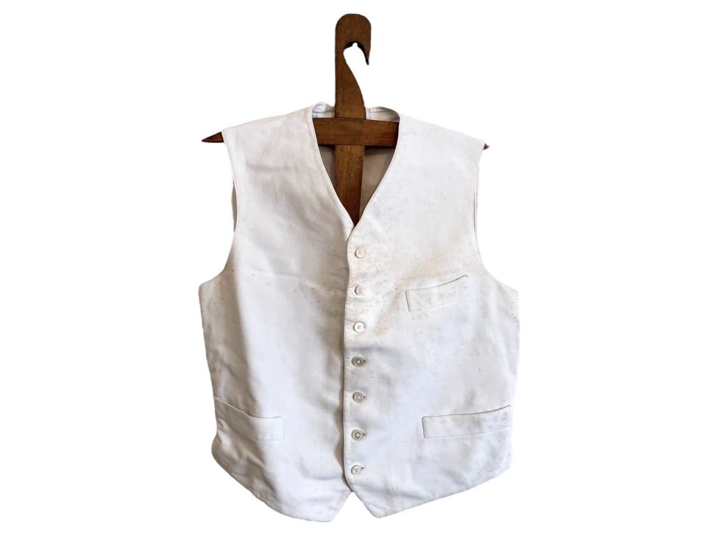 Antique French White Theatre Costume Waistcoat Vest Sleeveless Cotton Fabric Decor Display Prop France circa 1920s