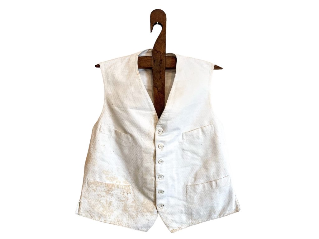 Antique French White Theatre Costume Waistcoat Vest Sleeveless Cotton Fabric Decor Display Prop France circa 1920s