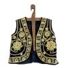 Vintage Turkish Black Velvet Costume Waistcoat Vest Sleeveless Gold Trim Glass Bead Mirror Fabric Prop France circa 1980s