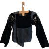 Antique French Black Silk Velvet Champagne Colored Glass Bead Embroidered Theatre Costume Jacket Top  Decor Prop France circa 1920s