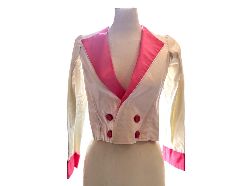 Vintage French Pink White XXS Extra Extra Small Vest Jacket Theatre Costume Poly Fabric Snap Closing Prop France circa 1970s