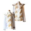 Vintage French White Satin Gold Peacock Embroidered Set of 2 Tops Child and Aduld Top Theatre Costume Poly France circa 1970s