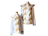 Vintage French White Satin Gold Peacock Embroidered Set of 2 Tops Child and Aduld Top Theatre Costume Poly France circa 1970s