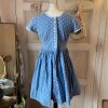 Vintage German Light Blue Dirndl Dress Girl Cotton Traditional Folk Costume circa 8 years old size 90 circa 1970s