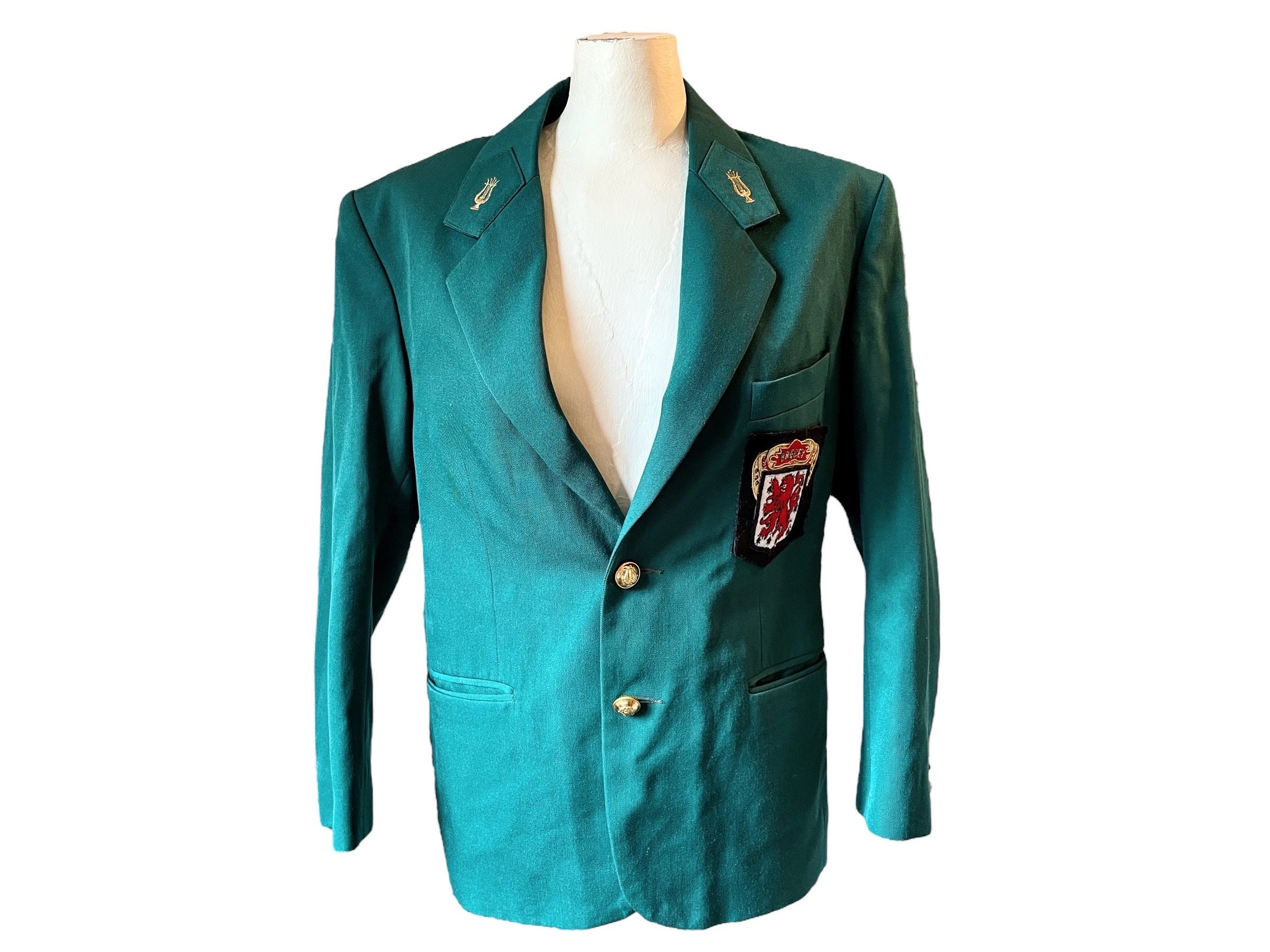 Vintage French Green Music Band Child Jacket Small Vest Jacket Costume Poly  Fabric Snap Closing Prop France circa 1990s