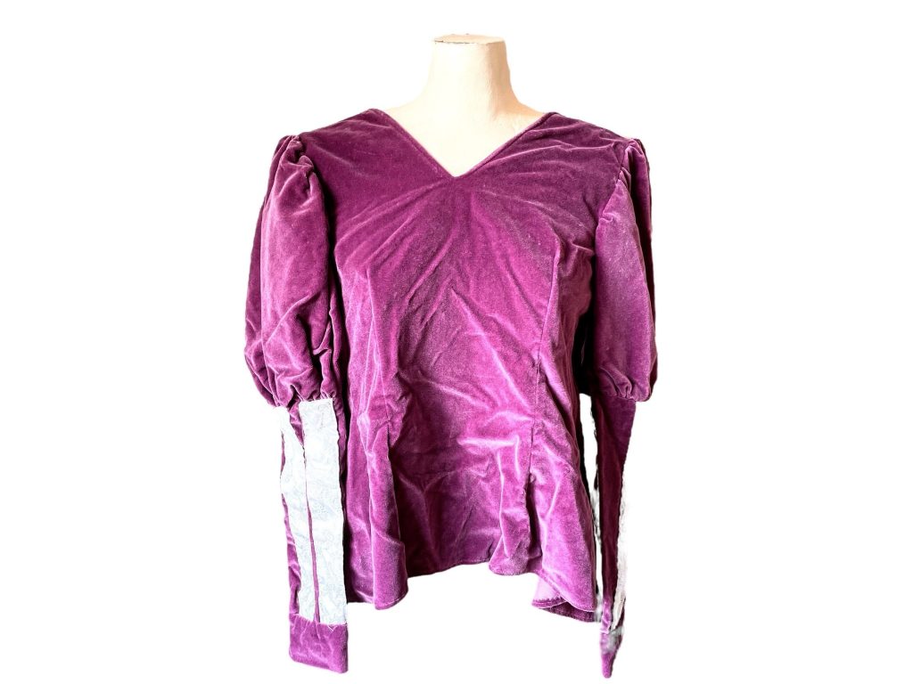 Vintage French Mauve Velour Ballon Sleeve Top XXS Extra Extra Small Top Theatre Costume Fabric Zipper Closing France circa 1970s