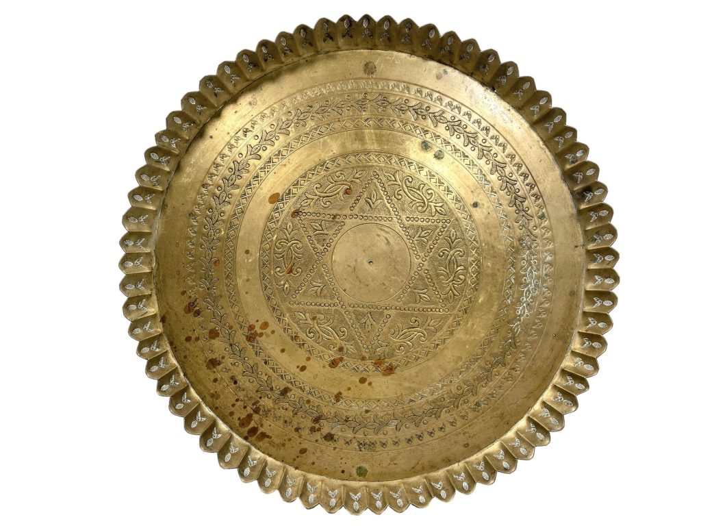 Vintage Moroccan Arabian Brass Circular Tray Pie Crust Edging Arabic Plate Dish Charger Serving Wall Hanging Display c1970’s