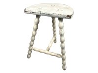 Vintage Stool French Wooden Wood Painted Milking Chair Seat Kitchen Table Farm D Shaped Seat Braced Tabouret c1960-70's