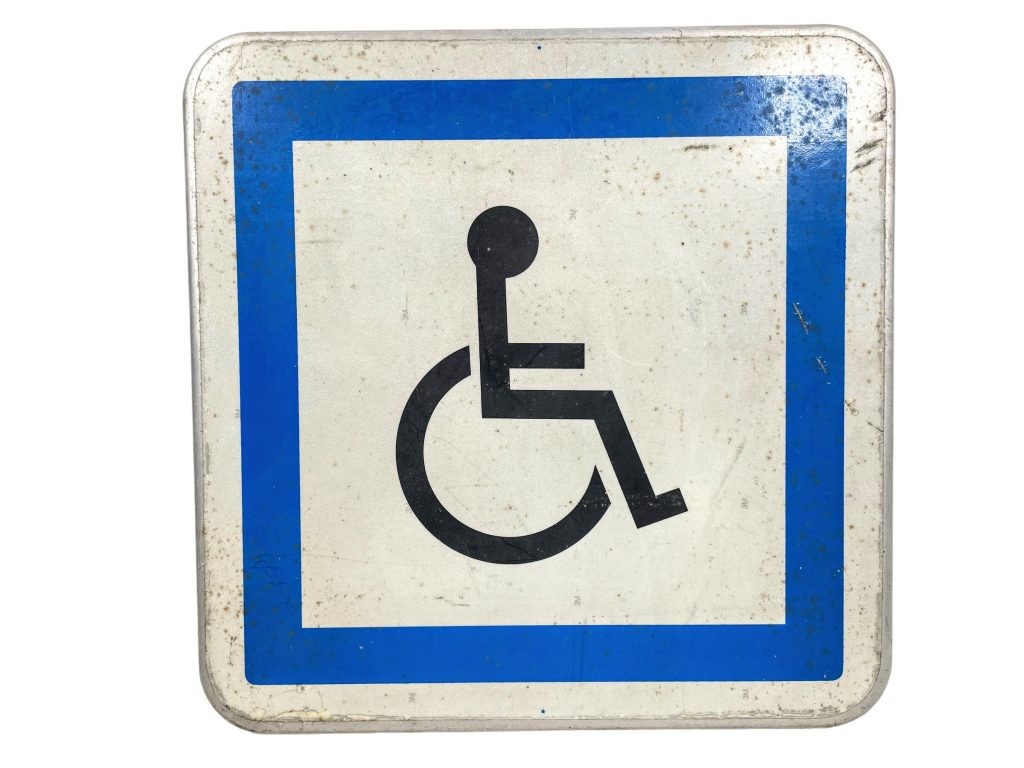 Vintage French Disabled Wheelchair Sign White Blue Metal Aluminium Path Roadsign Road Sign Track c1990’s