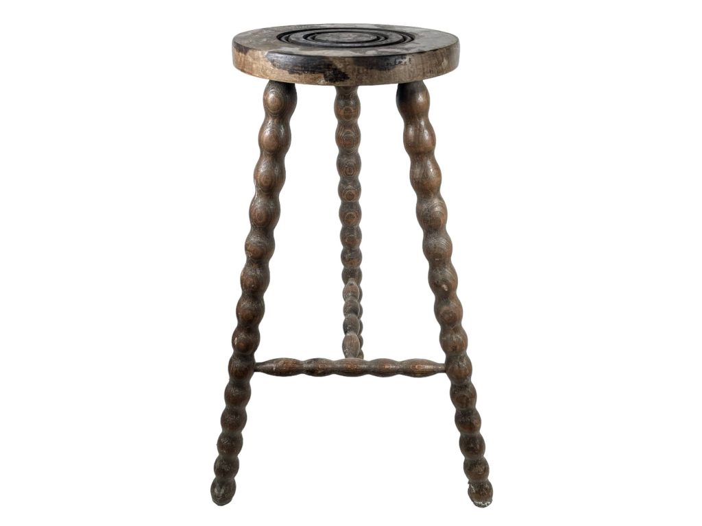 Vintage French Tall Wooden Wood Stool Chair Seat Kitchen Bar Side Table Kitchen Flower Pot Stand Display Prop circa 1970's