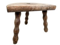Stool Vintage French Wooden Bobbin Leg Milking Chair Seat Table Farm D Shaped Seat Plant Rest Stand Plinth Tabouret c1970's