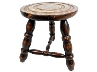 Vintage French Stool Farmhouse Small Table Wooden Chair Seat Side Stand Flower Pot Display Shelf Bobbin Leg Tabouret c1960-70's