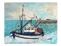 Vintage French "Incoming" Small Acrylic Painting On Board Wall Decor Decoration Signed Mausac c1990s