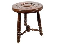 Stool Vintage French Milking Farmer Chair Round Seat Wooden Wood Step Table Farmhouse Bobbin Rest Stand Tabouret c1970-80's