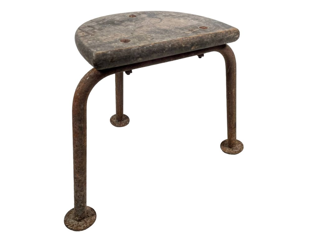 Vintage French Small Milking Stool Wooden Rusty Metal Step Chair Seat Kitchen Industrial Commercial Genuine circa 1950-60’s