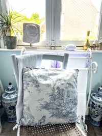 Vintage French Toile Jouy Blue White Square Pillow Cushion Feather Down Pillow Green Blue Couch Bed Chair or Sofa circa 1980's