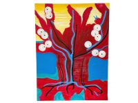Health Vascular Large Red Blue Abstract painting signed by M E Miles British Artist Acrylic Painting On Canvas