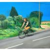 Man with Metal False Leg Riding His Bike in Normandy painting signed by M E Miles British Artist Acrylic Painting On Canvas