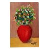 Vintage French "Red Vase" Small Acrylic Painting On Board Wall Decor Decoration Signed Mausac c1990s