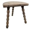 Vintage French Wooden Bobbin Leg Milking Stool Chair Seat Table Farm D Shaped Seat Plant Rest Stand Plinth Tabouret c1960's