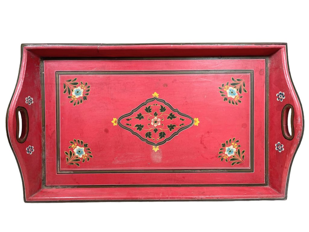Vintage Moroccan Extra Large Wood Tea Tray Serving Handled Folk Art Decoration circa 1980-90’s