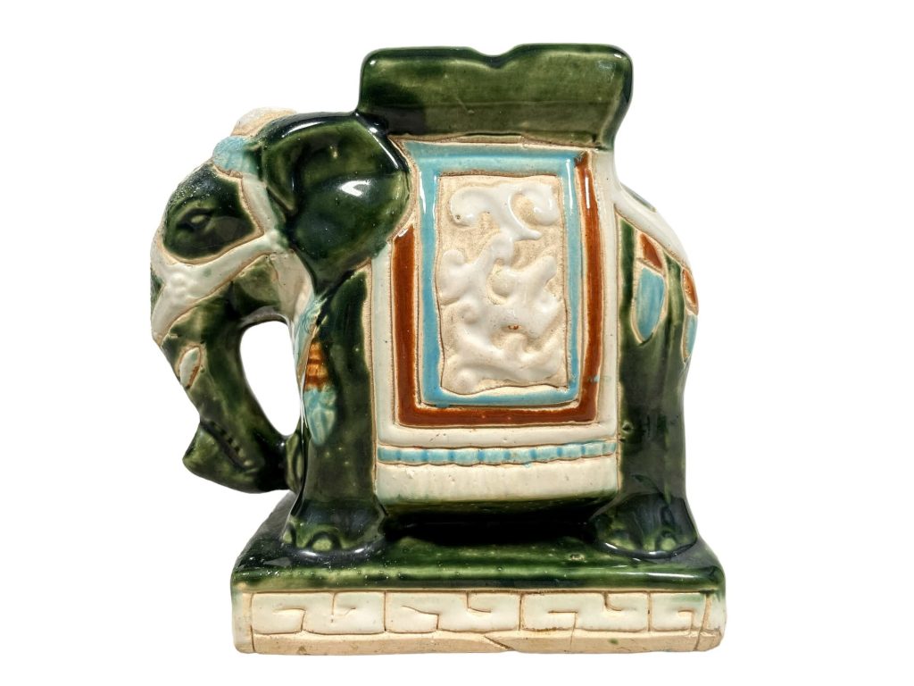 Vintage Chinese Small Elephant Green Blue Brown Ceramic Display c1970-80’s