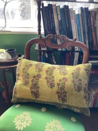 Vintage French Mustard Yellow Velvet Pillow Pillows Bed Chair Sofa circa 2000's