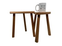 Alternative view of Vintage French Traditionally Made Wood Milking Stool Chair Seat Kitchen Farm D Shaped Seat Plant Stand Plinth Rustic Tabouret c2000's