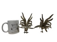 Alternative view of Vintage French Silver Coloured Metal Chicken Rooster Fighting Couple Bird Figurine Ornament Decor Design Animal c1960-70's de France