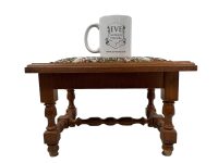 Alternative view of Vintage French Cushioned Bench Foot Stool Cushion Padded Bench Wooden Wood Chair Seat Side Prop Display Cross Stitch c1980's