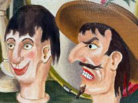 Alternative view of Vintage French Oil Painting "Fantaisie Aux Ailes D'Or..." Translated On Golden Wings On Board Wall Decor Decoration c1994