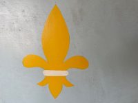 Alternative view of Vintage French Extra Large Wooden Shield Wall Display Re-Enactment Castle Plaque Crest Fleur De Lis circa 1980-90's