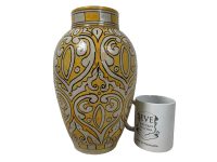 Alternative view of Vase Vintage Moroccan Arabian Yellow White Decorative Decorated Clay Vase Storage Ornament Decor Design Terracotta c1960-70's