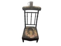 Alternative view of Antique French Prayer Chair Kneeler Cushioned Chair Wooden Green Upholstery Rest Seating Child Children c1900-1910's