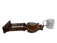 Alternative view of Vintage French Metal Wood Thermometer Barometer Barometre Weather Forecasting Instrument Hanging Wall c1970's