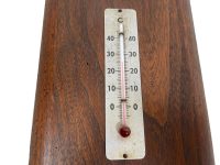 Alternative view of Vintage French Metal Wood Thermometer Barometer Barometre Weather Forecasting Instrument Hanging Wall c1970's