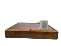 Alternative view of Vintage French Wooden Glass Fronted Fabric Backed Shelf Display Cabinet Vertical Curio Curiosity Wall Mounted circa 1970s