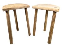 Vintage French Traditionally Made Wood Milking Stool Chair Seat Kitchen Farm D Shaped Seat Plant Stand Plinth Rustic Tabouret c2000's