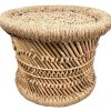 Vintage Indian Stool String Cane Canework Woven Bench Seat Chair Stand Display Shelf Tabouret circa 1990's