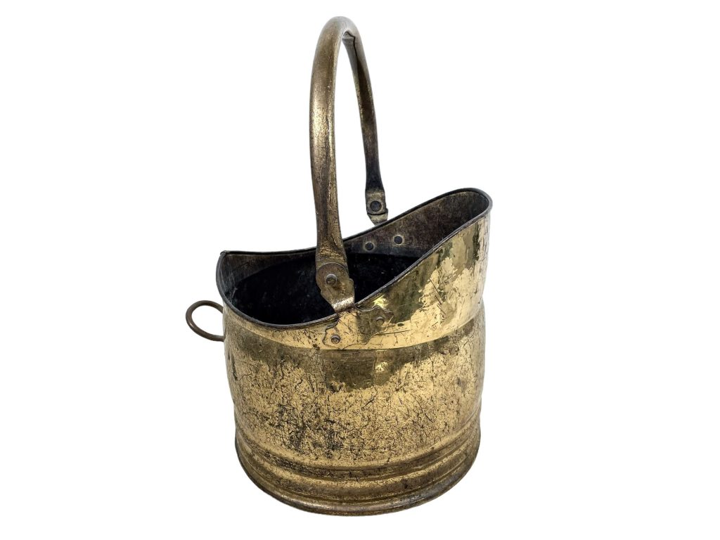 Vintage French Brass Metal Coal Shuttle bucket fireplace fire place furniture c1970-80’s