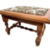 Vintage French Cushioned Bench Foot Stool Cushion Padded Bench Wooden Wood Chair Seat Side Prop Display Cross Stitch c1980's