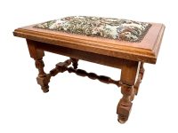 Vintage French Cushioned Bench Foot Stool Cushion Padded Bench Wooden Wood Chair Seat Side Prop Display Cross Stitch c1980's