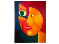 Vintage French Abstract Acrylic Painting "Matilde AKA Mat" On Wood Board Cubism Style Wall Decor Decoration c2000