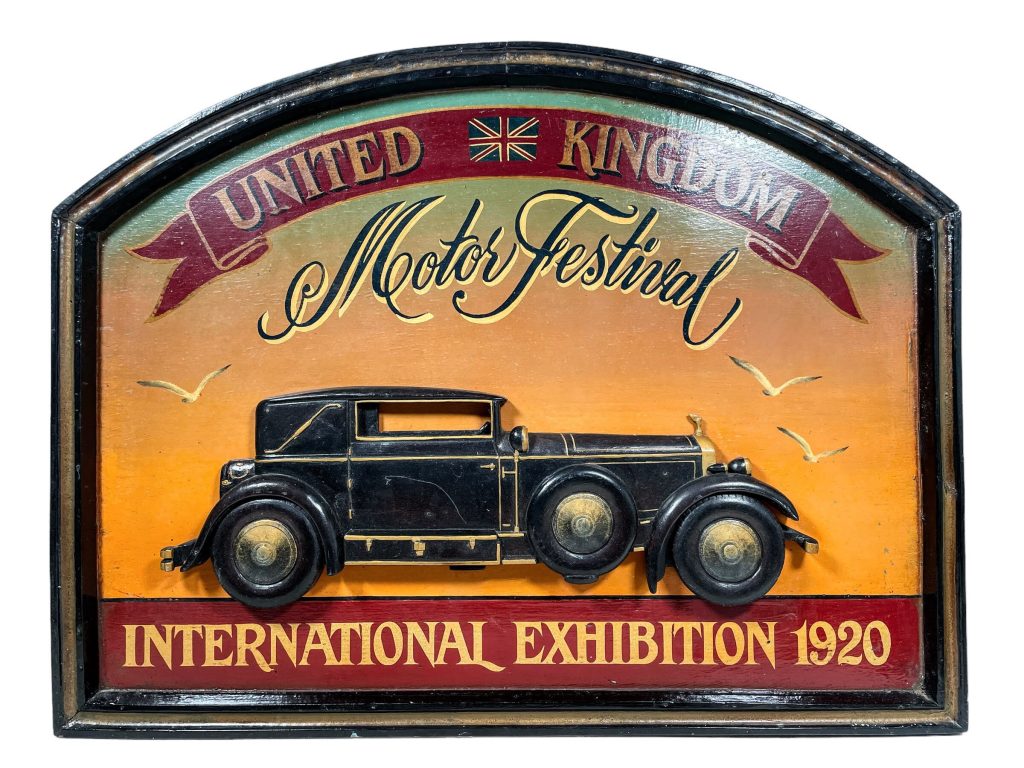 Vintage Motor Festival 1920 Reproduction International Exhibition 3D Sign Board Shop Kitchen Sign Wall Hanging Display c1990’s