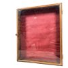 Vintage French Wooden Glass Fronted Fabric Backed Shelf Display Cabinet Vertical Curio Curiosity Wall Mounted circa 1960-70s
