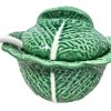 Vintage Portugese Green Ceramic Cabbage Majolica Tureen Soup Serving Bowl With Ladle Marble Soup Salad Serving Dish Display c1970's