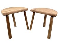 Vintage French Traditionally Made Wood Milking Stool Chair Seat Kitchen Farm D Shaped Seat Plant Stand Plinth Rustic Tabouret c2000's