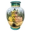 Vintage Moroccan Yellow Blue Green Pottery Vase flower display pot storage Arabian Temple theme display circa 1980's