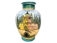 Vintage Moroccan Yellow Blue Green Pottery Vase flower display pot storage Arabian Temple theme display circa 1980's